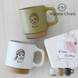 結婚祝い 似顔絵入り ペア マグカップ 【にがおえキャラ・クレマ＊ペア似顔絵マグカップ（２個セット・オリジナルギフトBOX付き）】 カップル お揃い 結婚記念日 プレゼント  おしゃれ 家族 両親 実用的 ギフト 贈り物 美濃焼 コーヒーカップ 