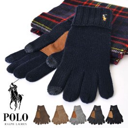 手袋 POLO RALPH LAUREN ポロ ラルフローレン 手袋 メンズ スマホ対応 おしゃれ ウール100% ポニー 刺繍 スマートフォン対応 本革 グローブ 毛 羊革 グレー 紺 黒 ブラウン レディース クリスマス プレゼント ギフト ブランド シンプル 防寒 通勤 通学 無地 ワンポイント