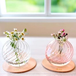 【名入れ】ガラスの一輪挿しと本革花瓶敷きセット　花瓶　刻印　誕生日プレゼント　インテリア雑貨　母の日
