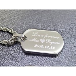 【名入れ ネックレス】ID型 ドックタグ ステンレス ネックレス（単品）高級チェーン使用・お名前・記念日・メッセージ彫刻 オリジナルメッセージ可 名前入れ ジュエリー アクセサリー お誕生日 記念日 クリスマス バレンタインデー ホワイトデー のプレゼントに！