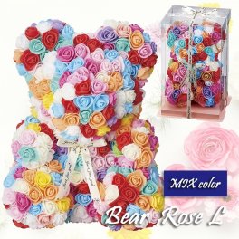 ローズベア L プレミアムレインボー テディベア風 ぬいぐるみ風 クマ くま ギフト フェイクフラワー 造花 プレゼント バラ 薔薇 誕生日 父の日 母の日 女性 妻 結婚祝い 退職祝い 送別会 先生 お礼 プレゼント ギフト メッセージカード付き