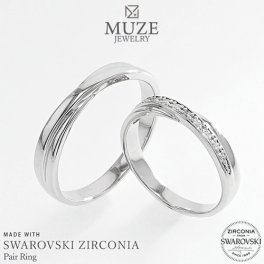 スワロフスキージルコニア使用 ペアリング   結婚指輪 MUZE JEWELRY マリッジリング 指輪 シルバー925 プラチナ仕上げ カップル リング ペア プラチナ仕上げ SV925 プロポーズ 記念 made in japan 刻印 名入れ roryxtyle