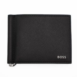ヒューゴボス　HUGO BOSS　マネークリップ　50536716　ブラック　BLACK　ボンデッドレザー　Zair Bifold Clip　　ザイール バイフォールド クリップ ウォレット シグネチャーストライプ　二つ折り財布　ボス