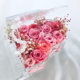 【プリザーブドフラワー／グランドピアノシリーズ】優しいエレガントなピンクの薔薇の愛