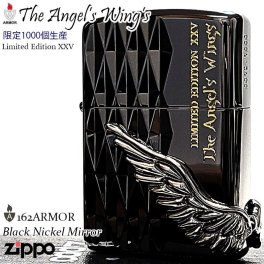 ZIPPO ライター アーマー 限定 エンジェルウィング 1000個生産 ブラックニッケル ジッポ シリアルNo入り 2025年シーズン 天使の羽 ダイヤカット かっこいい V刃彫刻 おしゃれ 立体メタル 高級 黒 美しい メンズ ギフト プレゼント