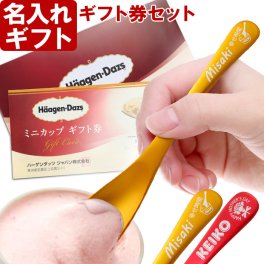 【ハーゲンダッツ ギフト券 付き！】名入れ アイスクリーム スプーン 選べるデザイン 【名入れde】 母の日 父の日 誕生日 名入り 名前入り プレゼント ギフト ラッピング 熱伝導 溶ける アイススプーン ギフト券セット 結婚 家族 日本製 新潟 燕 アイススプーン