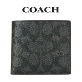 送料無料 コーチ COACH アウトレット メンズ 敬老の日 財布 二つ折り財布 CY406 QBMI5(チャコール×ブラック) シグネチャー