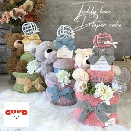 【オーボール・テディベア】出産祝い 名入れ 刺繍おむつケーキ 男の子 女の子 ぬいぐるみ 今治タオル 3段 テディベア 今治タオル cocochiena ココチエナ 誕生日 ベビーギフト 送料無料