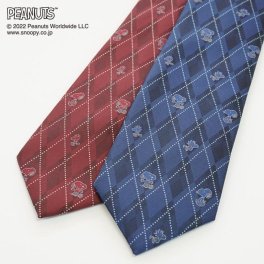 ピーナッツ／ネクタイ　(スヌーピー：アーガイル柄)　ネイビー、レッド　プレゼント ギフト Peanuts necktie  ブランドネクタイ ネクタイブランド クリスマス　父の日　キャラクター　ビジネス　フレッシャーズ　スヌーピー　チェンジタイ PND48162