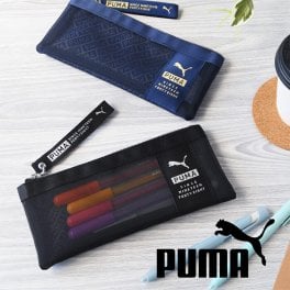 メッシュペンケース PUMA   シースルーメッシュペンケース レディース メンズ かっこいい 軽量 メッシュ 仕切り 仕分け 2ルーム 小学生 中学生 中高生 大学生 スリム コンパクト フラット かさばらない ポーチ 小物入れ ペンポーチ フデバコ 筆箱