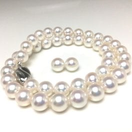 真珠 ネックレス パール オーロラ・花珠 アコヤ真珠 イヤリング or ピアス セット 8.5-9.0mm ホワイト シルバー クラスップ 79227 イソワパール