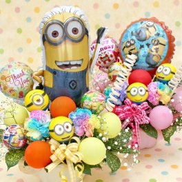 ミニオン  レインボー カーネーション バルーン フラワー ギフト お誕生日 開店祝 周年祝 お祝い プレゼント 贈り物
