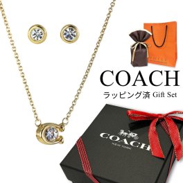 ラッピング済 ギフトセット コーチ ネックレス ピアス レディース 2点セット ブランド ゴールド 30代 40代 50代 かわいい シンプル  女性 妻 彼女 誕生日プレゼント 結婚式 結婚記念日 プレゼント お祝い ジュエリーギフト COACH 成人 卒業 入学