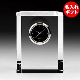 【名入れ】カガミクリスタル クロック 時計 Q424 ( ネーム メッセージ 名前入り ) 法人 記念品 創立記念 周年記念 竣工 表彰 還暦 退職祝い オリジナルギフト  ガラス 彫刻