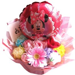 フラワーアレンジメント ディズニー ミニー バルーン入り おまかせで安心 デザイナーにおまかせ 生花使用 サイズS