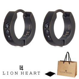 正規品 送料無料 ライオンハート LION HEART 2点セット 両耳用 フープ ピアス LHMP004 LHMP004N ステンレス 316L サージカルステンレス キュービックジルコニア メンズ レディース ユニセックス ブラック 男性 女性 ギフト プレゼント おすすめ 誕生日 クリスマス バレンタイン お祝い 新品 送料無料