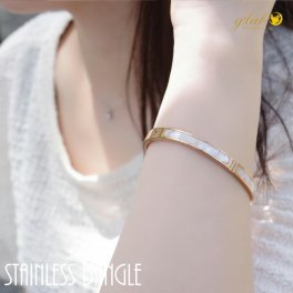 【誕生日におすすめ】 に人気バングル ！ハワイアン ホワイト シェル バングル シルバー ステンレス316L 金属アレルギー対応 用 ホワイトデー お返し 上品ギフト ジーラブ