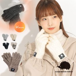 裏フリース てぶくろ 手袋 指あり レデイース スカンジナビアフォレスト 5本指 グローブ 北欧 かわいい  シンプル  北欧雑貨 毛糸 温かい 内ボア 温活 冬 秋 プレゼント ギフト クリスマスプレゼント 贈り物 女の子 女性用 無地白 ホワイト