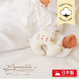 【日本製】オーガニックコットン100% プチラトル ねこ 赤ちゃん 新生児 ファーストトイ おもちゃ ネコ にぎにぎ がらがら ニギニギ Amorosa mamma アモローサマンマ 赤ちゃん用おもちゃ ファーストトイ