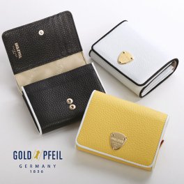 折り財布 レディース 本革 ブランド バイカラー 牛革 財布 軽量 折財布 二つ折り 小型財布 カード 14枚 GOLD PFEIL コンパクト財布 レザー スナップボタン 小銭入れ 可愛い 黒 白 黄色 イエロー ブラック ホワイトギフト (09000335r) クリスマス 母の日 女性 春財布 定年退職 バレンタイン 成人祝い
