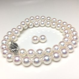 真珠 ネックレス パール オーロラ・天女 アコヤ真珠 イヤリング or ピアス セット 7.5-8.0mm ホワイト系ホワイトピンク シルバー クラスップ 74031 イソワパール