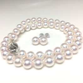 真珠 ネックレス パール オーロラ・天女 アコヤ真珠 イヤリング or ピアス セット 7.5-8.0mm ホワイトピンク シルバー クラスップ 74163 イソワパール