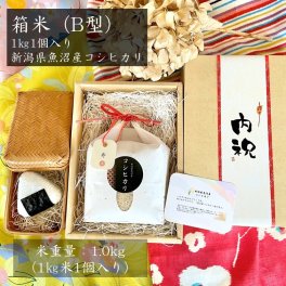 【1㎏米1個入】箱米(B型)　新潟県魚沼産コシヒカリ1㎏1個入り ギフト お米 贈答 内祝 イベント 消えもの
