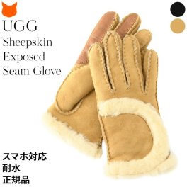 手袋 レディース スマホ対応 UGG アグ 20027 シープスキン グローブ ショート 手袋 ブランド 耐水 スマホ 黒 ブラック ブラウン ベージュ 白 茶色 チェスナット 暖かい おしゃれ 秋 冬 革 レザー 厚手 ファー付き 通勤 通学 自転車 ギフト プレゼント 女性 クリスマス