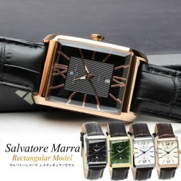 Salvatore Marra サルバトーレマーラ 腕時計 メンズ レディース ユニセックス 男女兼用 革ベルト ブランド 人気　レクタンギュラー 角型 四角 カットガラス おしゃれ  SM21101