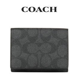 送料無料 コーチ COACH アウトレット 敬老の日 メンズ  財布 三つ折り財布 CAK09 QBMI5(チャコール×ブラック) シグネチャー (男性 プレゼント ブランド 本革 レザー 小銭入れ さいふ コンパクト シンプル サイフ 黒)
