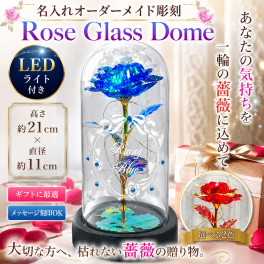 【オーダーメイド 名入れ ガラス バラ LED ガラスドーム】 インテリア雑貨 オブジェ 置き物  照明 薔薇 ガラスドーム LED 3D オブジェ 雑貨 玄関 インテリア 置物 レインボー　 結婚 記念日 開店 結婚 彫刻  母の日 父の日 誕生日 クリスマス お祝い 成人式 還暦祝い 贈物 バレンタインデー ホワイトデー 