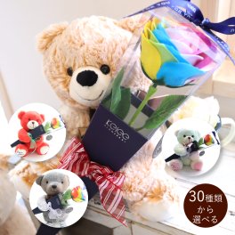 30種類から選べるぬいぐるみとレインボーローズ お花のかたちの入浴剤 お祝い お見舞い #おうちで楽しむリッチ巣ごもり_アメニティグッズ