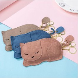 【送料無料】キーケース キーリング ネコ 猫 動物 アニマル 本革 ミニ財布 トーゴ レザー 小銭入れ ポーチ 折り財布 小物入れ かわいい プレゼント子供 男の子 女の子 ペア スマート キー リング スマートー2つ レディース メンズ ランドセル ギフト