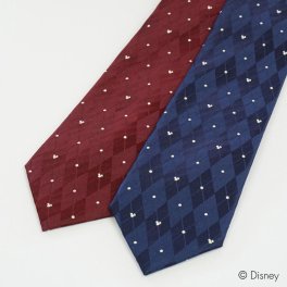 ディズニー／ネクタイ 　(アーガイル柄)  ネイビー レッド 　Disney necktie シルク100%　プレゼント ギフト　新生活 新社会人 新入社員 フレッシャーズ 父の日　キャラクター  送料無料 DN906555紺、赤