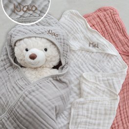 【出産祝い おくるみ】ガーゼおくるみ フード付きバスタオル | 名前入 名入れ 刺繍 プレゼントあかちゃん 赤ちゃん ギフト 誕生日