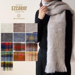 【正規販売】MANTAS EZCARAY【マンタスエスカライ】ピン付きボリュームマフラー モヘア マフラー ふわふわ レディース カラフル ベージュ ブラウン ブラック レッド ブルー チェック タータンチェック セレクト ストール 暖かい