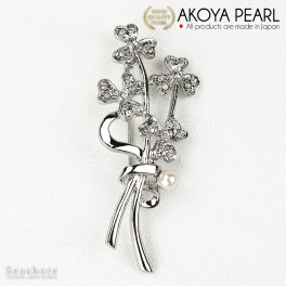 パール ブローチ 花束 フラワー リボンフラワー あこや 真珠 5.0-6.5mm 結婚記念日 6月生まれ 母の日 プレゼント【高級パール】上品