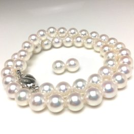 真珠 ネックレス パール 準花珠　テリ最強 アコヤ真珠 イヤリング or ピアス セット 8.5-9.0mm ホワイト シルバー クラスップ 79231 イソワパール