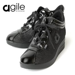 ルコライン 靴 アージレ バイ ルコライン スニーカー agile-022BK STAR ラメ生地 ブラック 合皮 黒 ファスナー付 agile by RUCO LINE