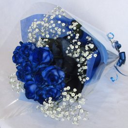 【送料無料!】 青いバラの花束  ★ブルーローズ 10本＆カスミ草ブーケ★ 【お誕生日】 【ブルーローズ 】 【記念日】【結婚祝い】 【お祝い】 