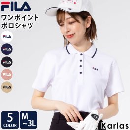 FILA フィラ ポロシャツ 半袖 レディース 綿100% コットン ワンポイントロゴ 無地 ボタンダウン 鹿の子 おしゃれ 可愛い ゴルフウェア スポーツウェア テニスウェア スポーツブランド 黒 白 紺 春 夏 2024ss M L LL 3L 大きいサイズ 学生 大人 karlas限定