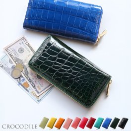 クロコダイル 長財布 メンズ ラウンドファスナー シャイニング 加工 ゴールド ファスナー 本革 紳士財布 高級感 艶 美しい 男性 プレゼント ギフト 4FA (06001723-mens-1r)