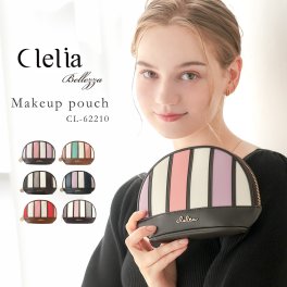 メイクポーチ 化粧ポーチ 人気 ブランド カラフル かわいい【Clelia クレリア ベレッサ ポーチ 機能的 大容量 シェル型 丸 半円 可愛い ストライプ マルチポーチ マルチケース メイクポーチ メイク バッグインバッグ 化粧品 ポケット付き 合成皮革 女性用】 母の日 クリスマス クリスマスプレゼント