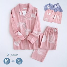 パジャマ レディース ルームウェア 部屋着 長袖 上下セット かわいい 春 秋 冬 ナイトウェア 女性  綿100% ダブルガーゼ  ピンク 青 花柄   M L XL XXL XXXL