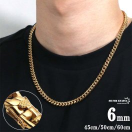ステンレス 316L 幅6mm 細め メンズネックレス 18k gp 金 ゴールド 喜平チェーン B系 ヒップホップ HIPHOP マイアミキューバンリンク 喜平ネックレス きへい 50cm 60cm 父の日 男性