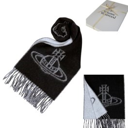 ヴィヴィアンウエストウッド マフラー Vivienne Westwood 24-W00ZH-N401 レディース メンズ ビッグオーブロゴ ブラック バイカラー マフラー