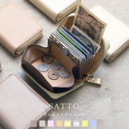 SATTO くすみカラー お札が折れない 財布 レディース 本革 ラウンドファスナー ミニ財布 可愛い 小さい財布 カードケース 蛇腹 スキミング防止 磁気防止 BOX型小銭入れ クリスマス