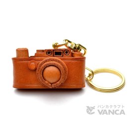 【手描き名入れ無料】本革製国内ハンドメイド　ライカカメラ　キーホルダー【VANCA革物語】