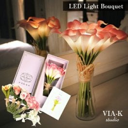 花 結婚祝い 誕生日 プレゼント専用 VIA-K via k 花束 造花 LEDフラワーブーケ ブライダル インテリア 光る おしゃれ 枯れない ライト LED 誕生日 ギフト プレゼント 花嫁 母の日 出産祝い 母 彼女 贈り物 送別 引越し お祝い いつもありがとう ラッピング無料