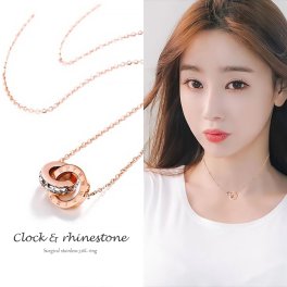 サージカルステンレスネックレス 時計盤ストーン Clock & rhinestone 316L ステンレス製 華奢ネックレス 合金ラインストーン レディース フルエタニティリング アクセサリー キラキラ 細反射加工 ニッケルフリー 金属アレルギー対応